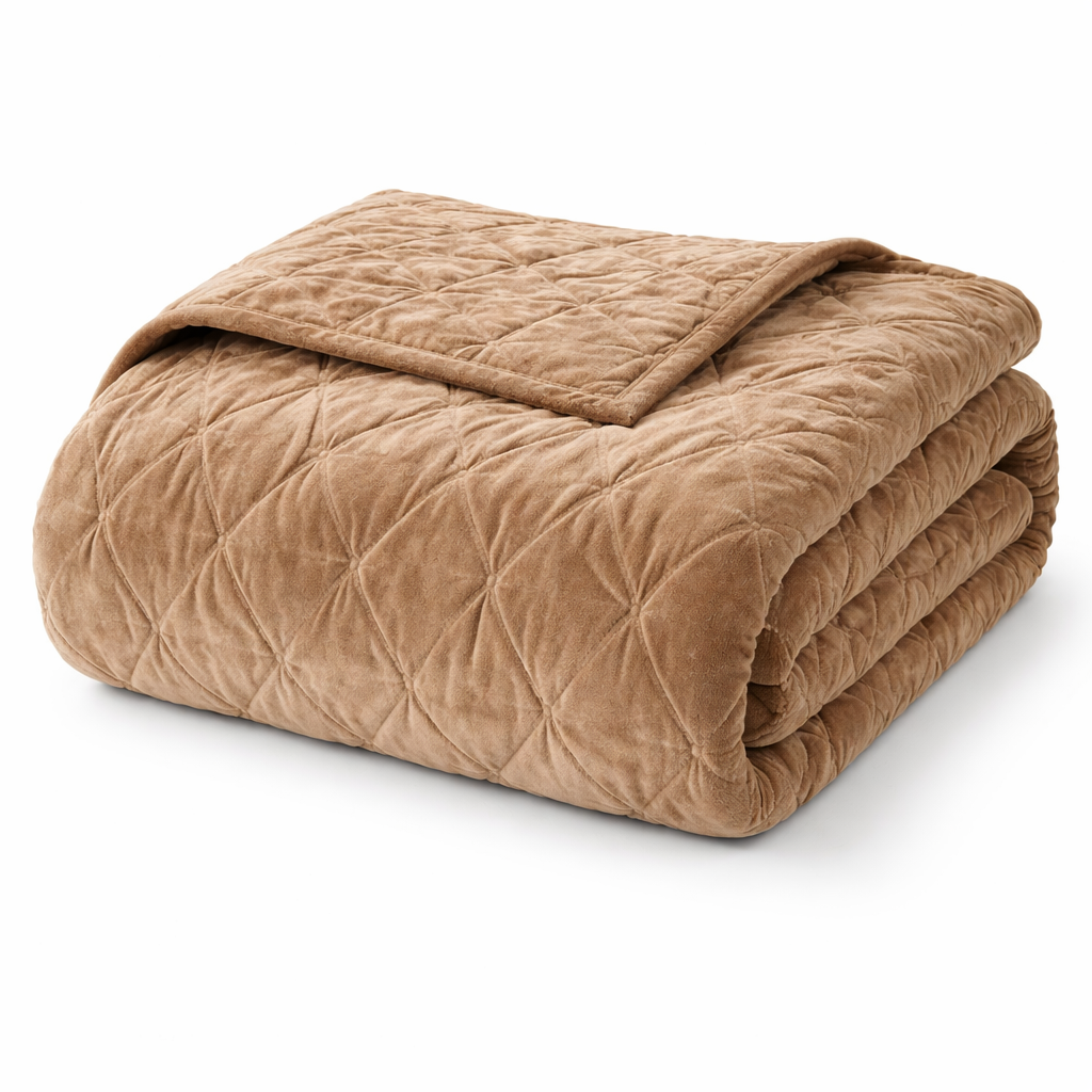 Taupe Velvet Bedspread 140x220cm – Lightweight Luxury Cotton Quilt for Neutral Summer Bedding