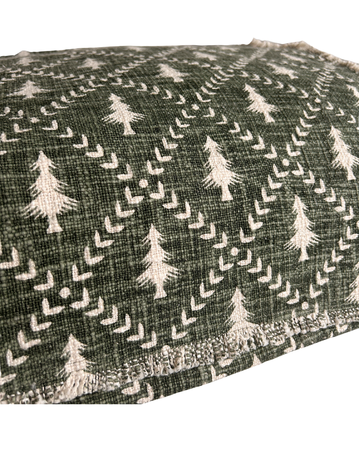 Tree Trellis Table Runner in Eucalyptus by Walton & Co styled on a festive dining table with natural Christmas décor.