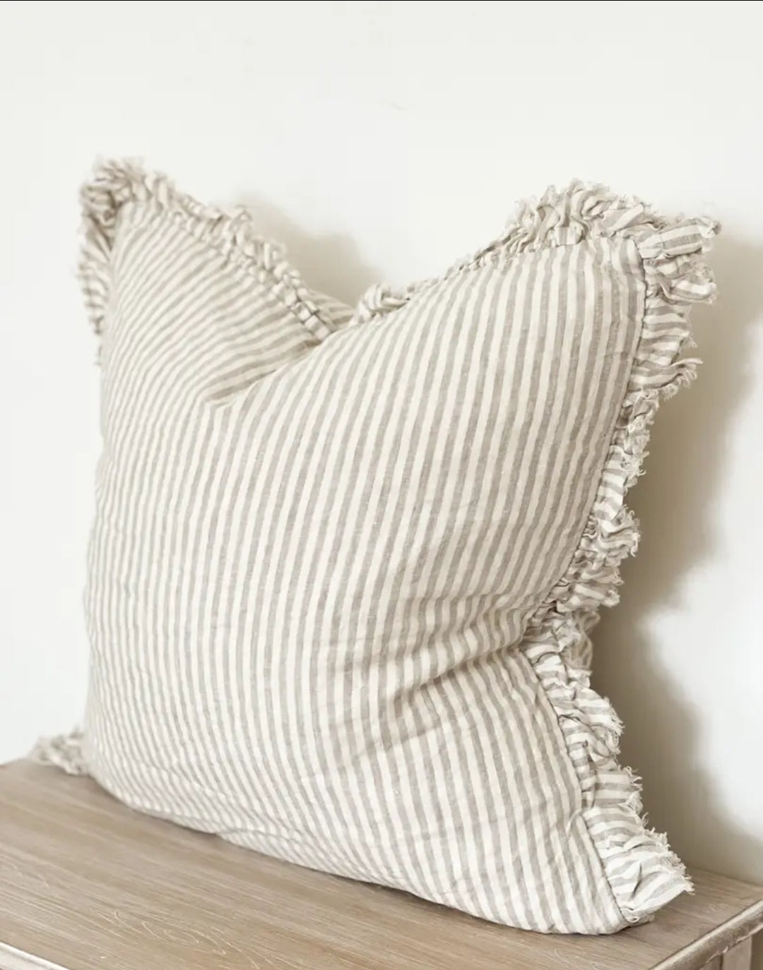 Hallie Neutral Beige Stripe Ruffle Cushion Cover – 45x45cm & 53x53cm