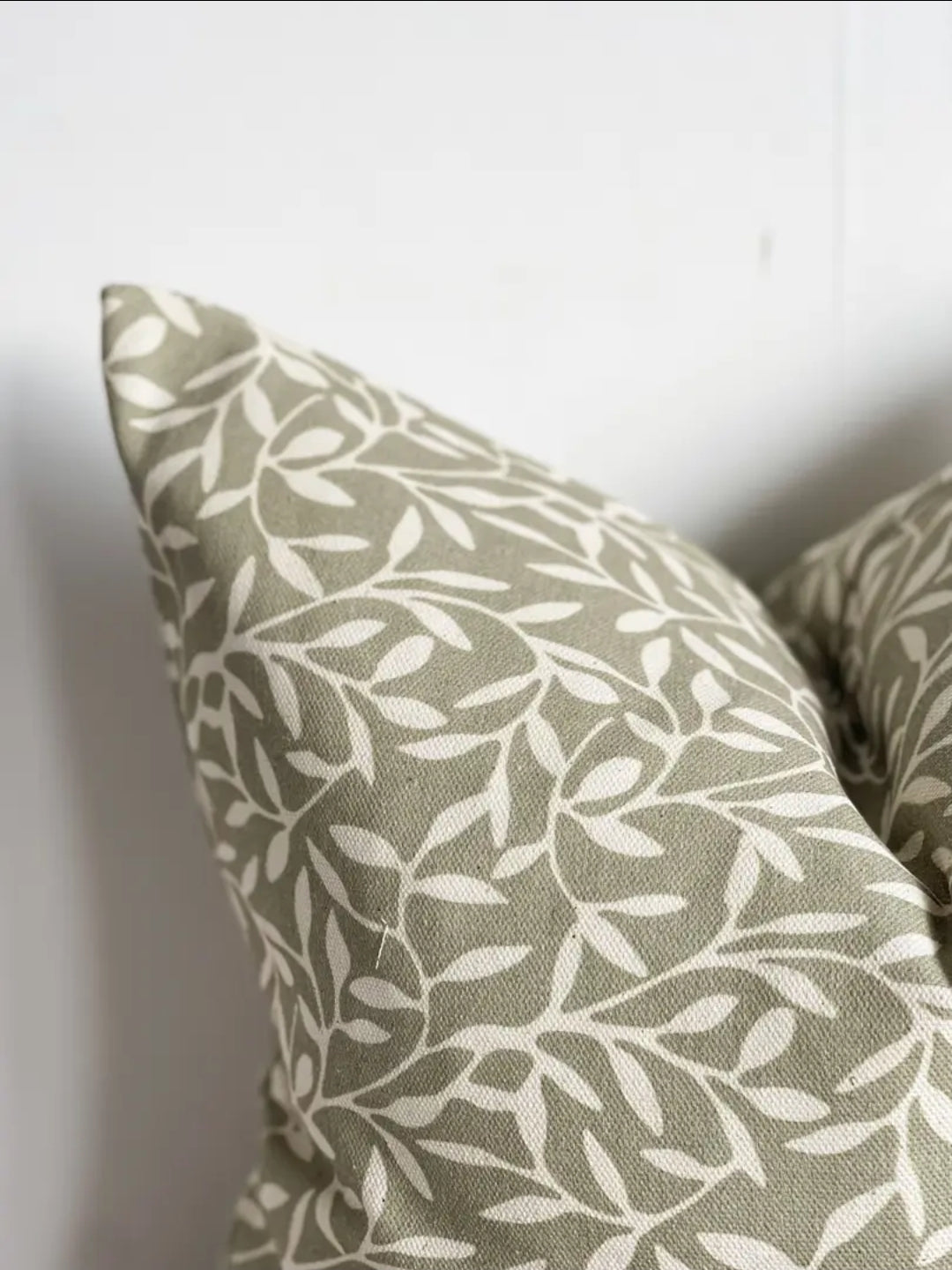 Olive Green Leaf Print Cushion Cover – Botanical Cottage Charm