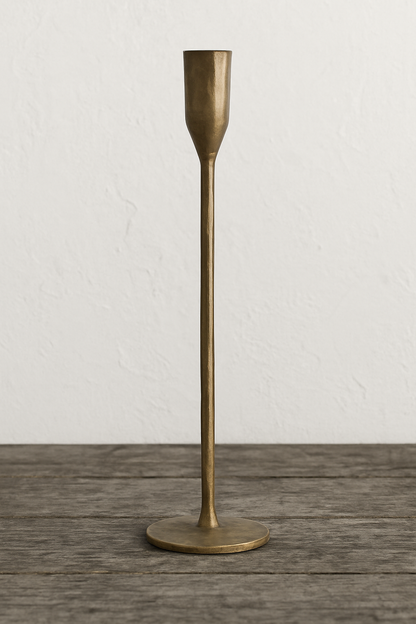 Antique-inspired brass candlestick set for dining tables and mantel styling — timeless cottage and country home décor UK & Ireland.