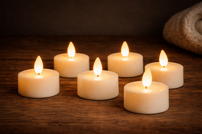 Realistic Wax LED Flameless Candles – 9” Taper, 3x8 Pillar or Set of 6 Battery Tealights