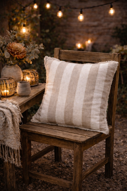 Esmee Natural Wide Stripe Linen Cushion Cover (53×53 cm)