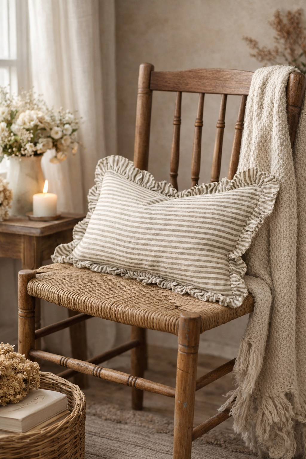 Hallie Olive Green Stripe Bolster Cushion Cover