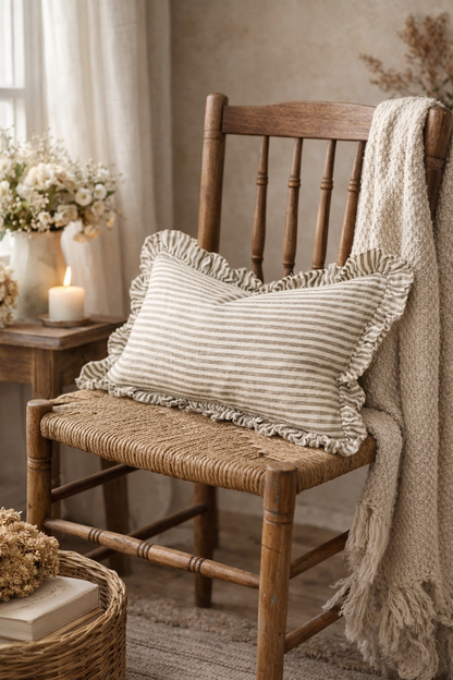 Hallie Olive Green Stripe Bolster Cushion Cover