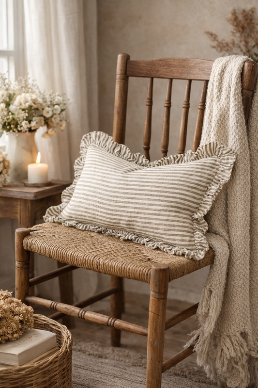 Hallie Olive Green Stripe Bolster Cushion Cover