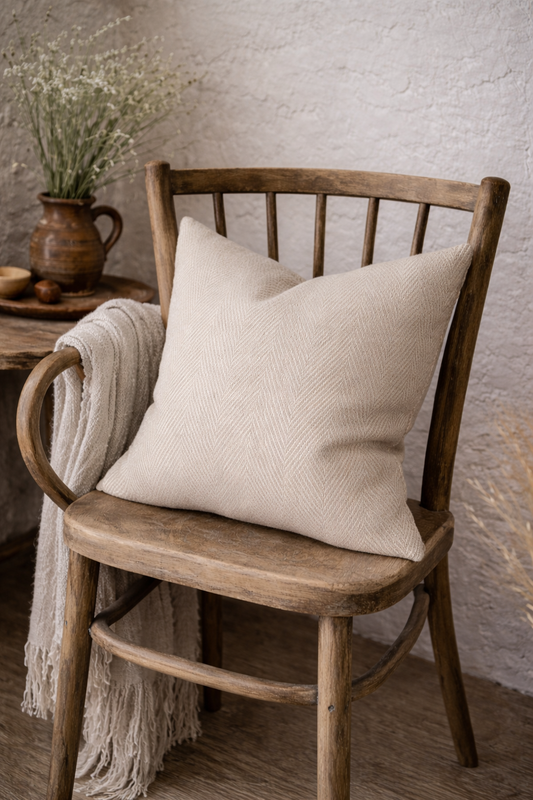 Lottie Beige Herringbone Cushion Cover