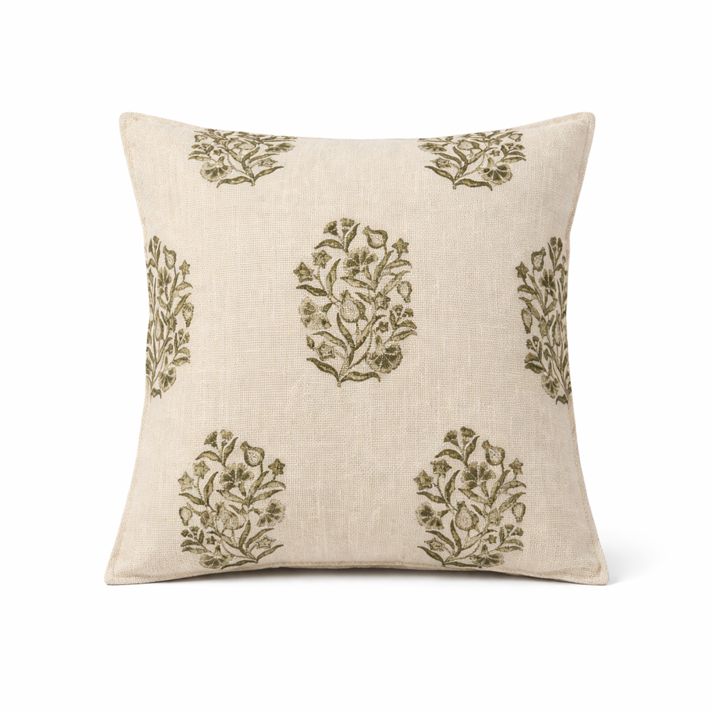 Light and airy summer bedding ideas with olive velvet bedspread and matching cushions, breathable cotton bedding styled in an elegant neutral bedroom