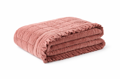 Rosewood Velvet Bedding Set with Cushions | Luxury Cotton Quilt Bedspread 140x220cm