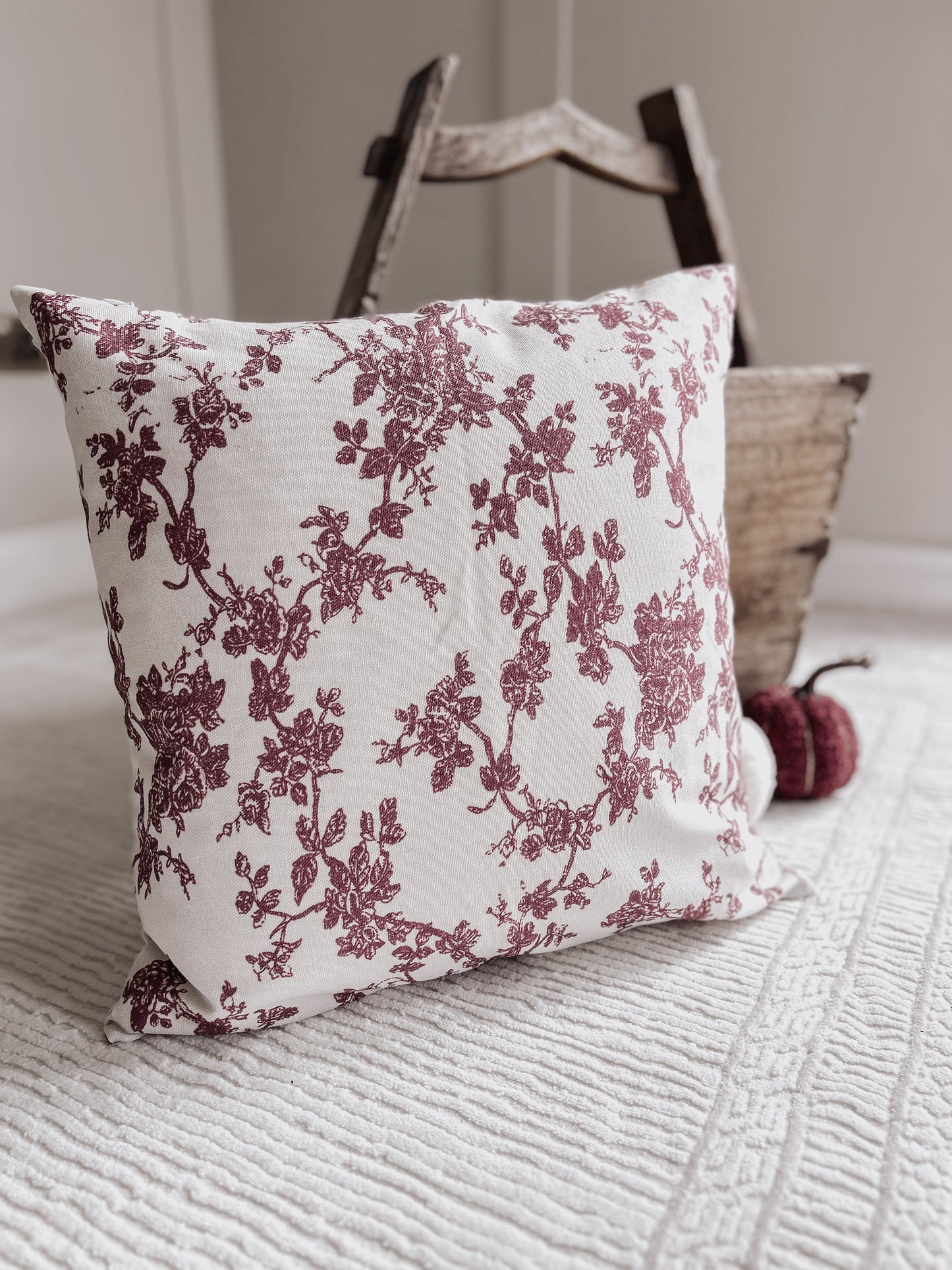Plum Floral Cushion Cover 45×45 cm – Cotton Scatter Cushion 