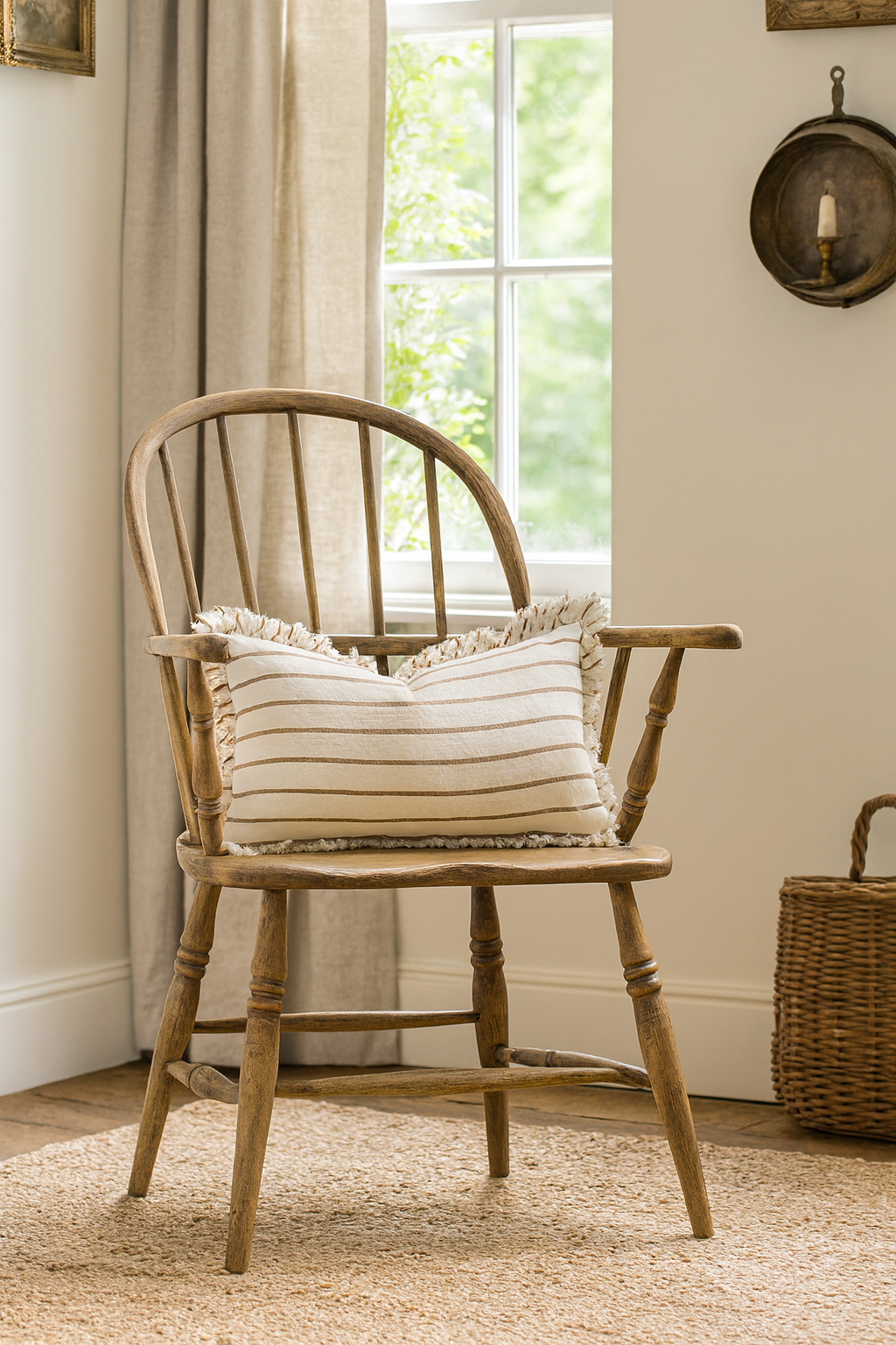 brown and white cushion for country interiors