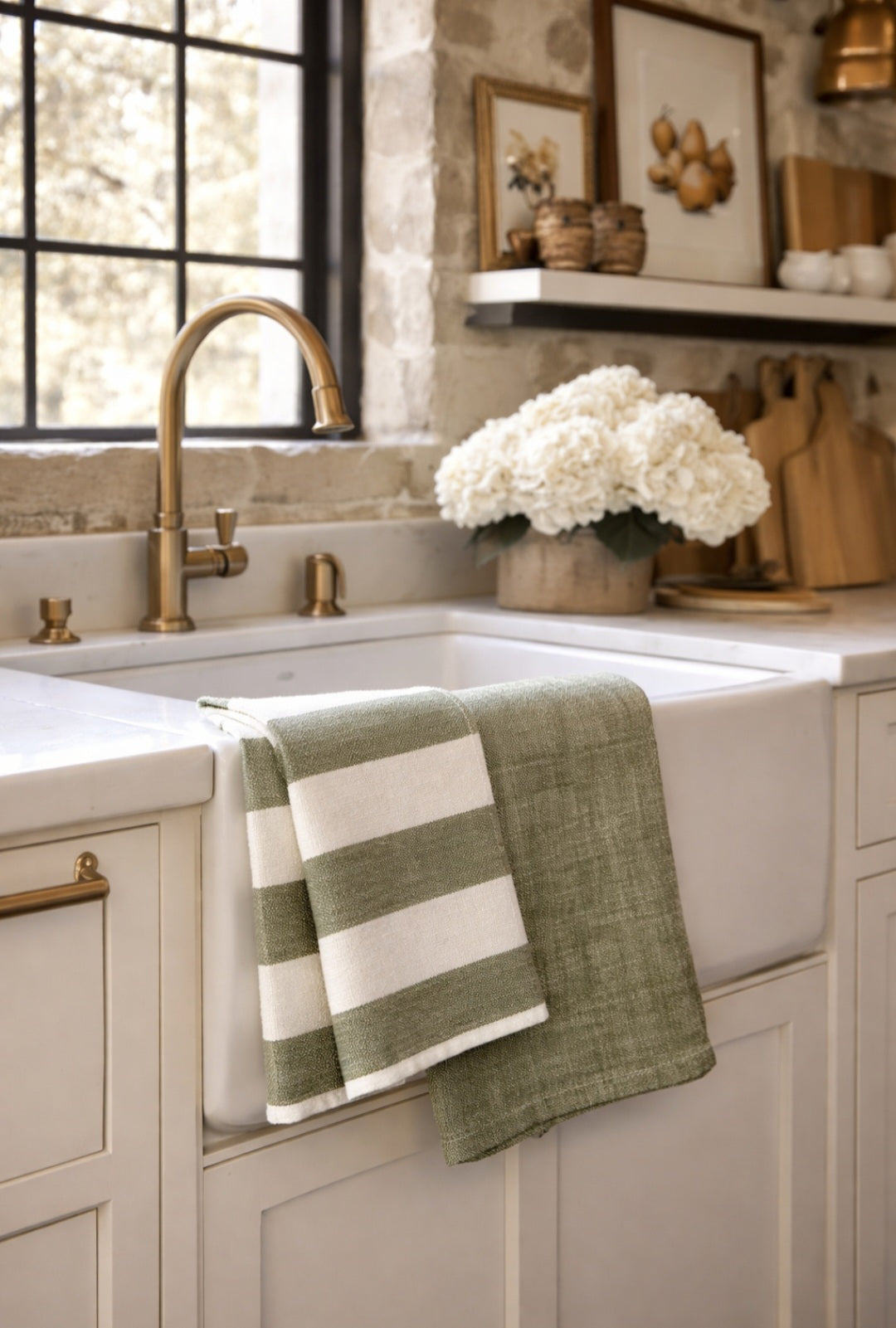 Walton & Co. Olive & Porcelain Stripe Tea Towels (Set of 2)