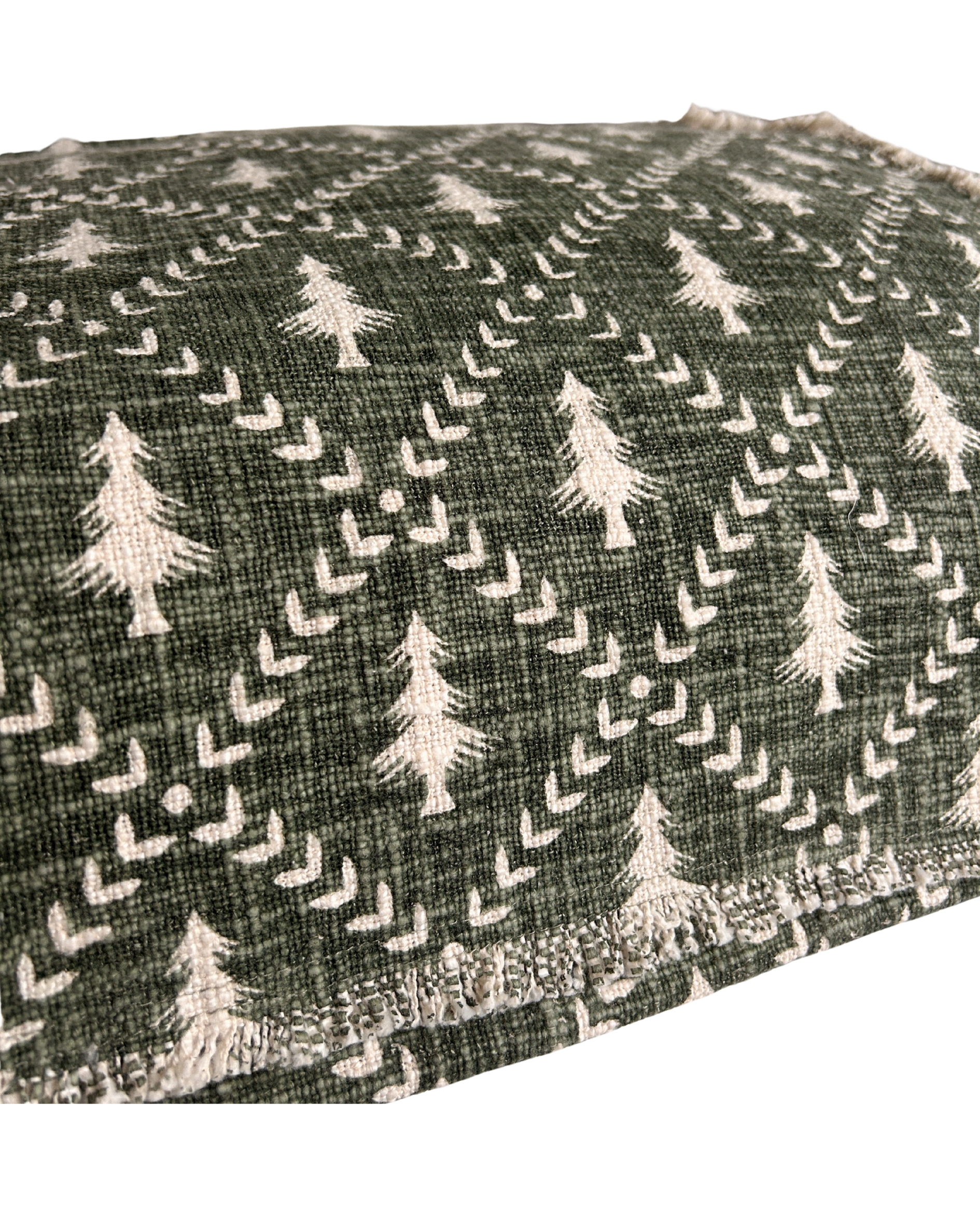 Tree Trellis Table Runner in Eucalyptus by Walton & Co styled on a festive dining table with natural Christmas décor.