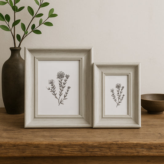Wooden picture frame styled for country cottage interiors
