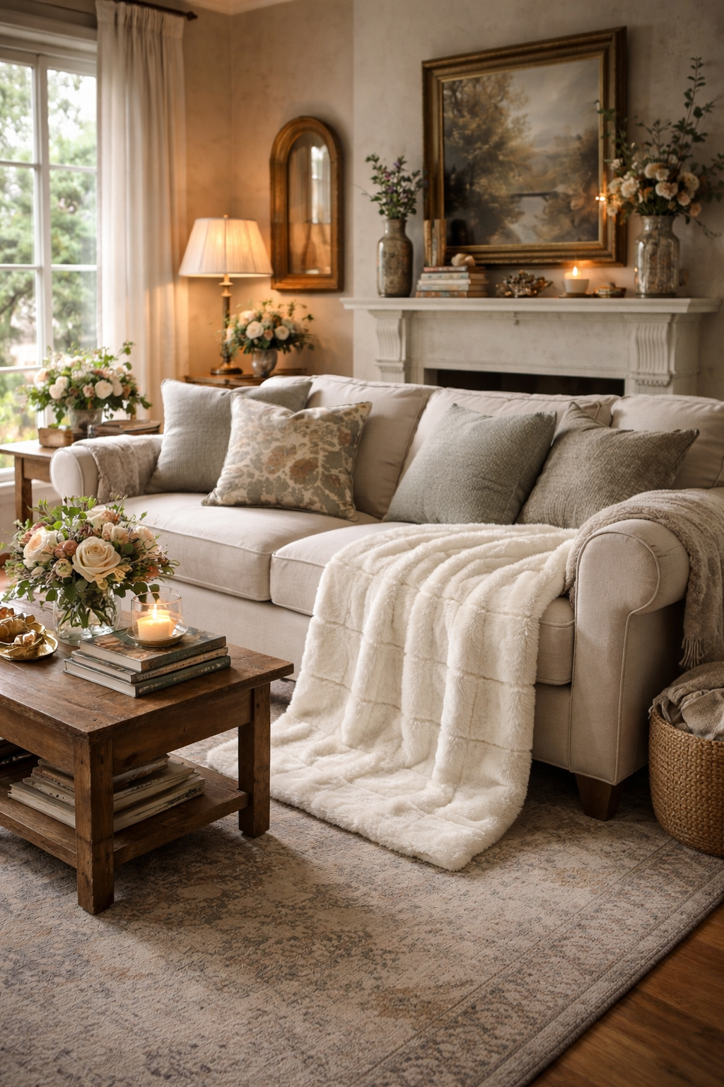 cream faux fur throw