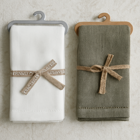 olive and off white napkins