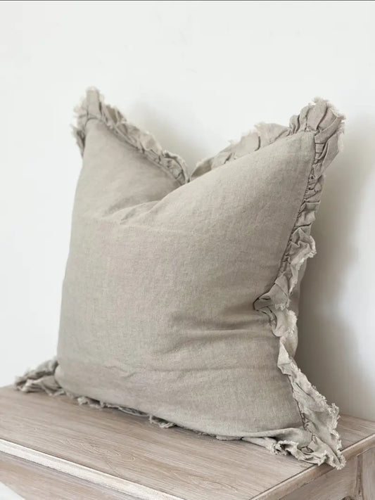 Hallie Neutral Taupe Ruffle Cushion Cover – 45x45cm & 53x53cm