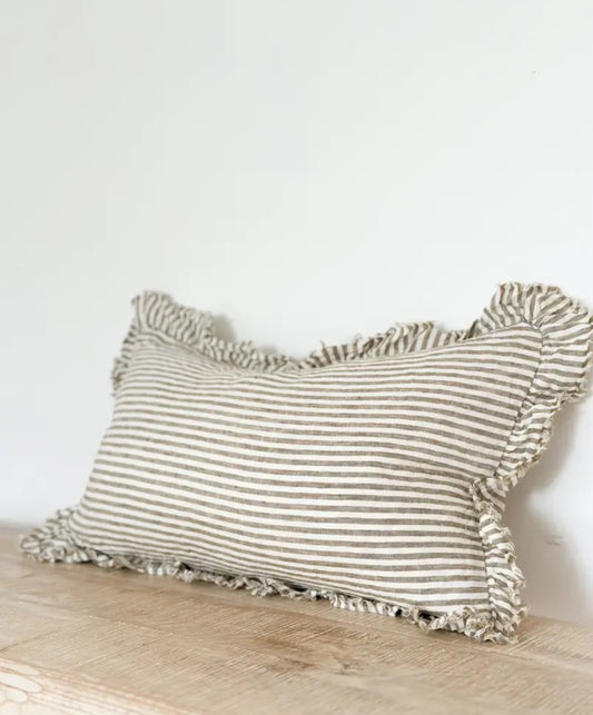 Hallie Olive Green Stripe Bolster Cushion Cover