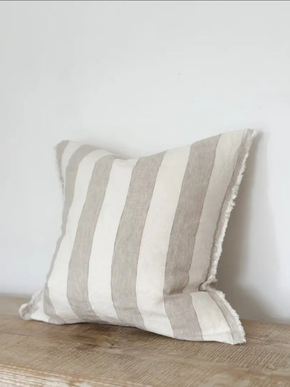 Esmee Natural Wide Stripe Linen Cushion Cover (53×53 cm)