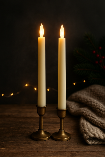Luxe Collection Warm White 9″ Battery-Operated Taper Dinner Candles – Flameless Ivory Wax Candles