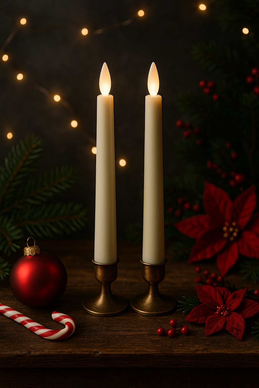 Luxe Collection Warm White 9″ Battery-Operated Taper Dinner Candles – Flameless Ivory Wax Candles