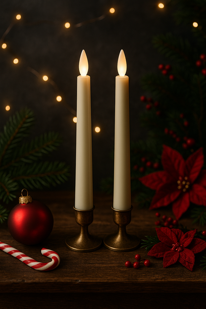 Luxe Collection Warm White 9″ Battery-Operated Taper Dinner Candles – Flameless Ivory Wax Candles