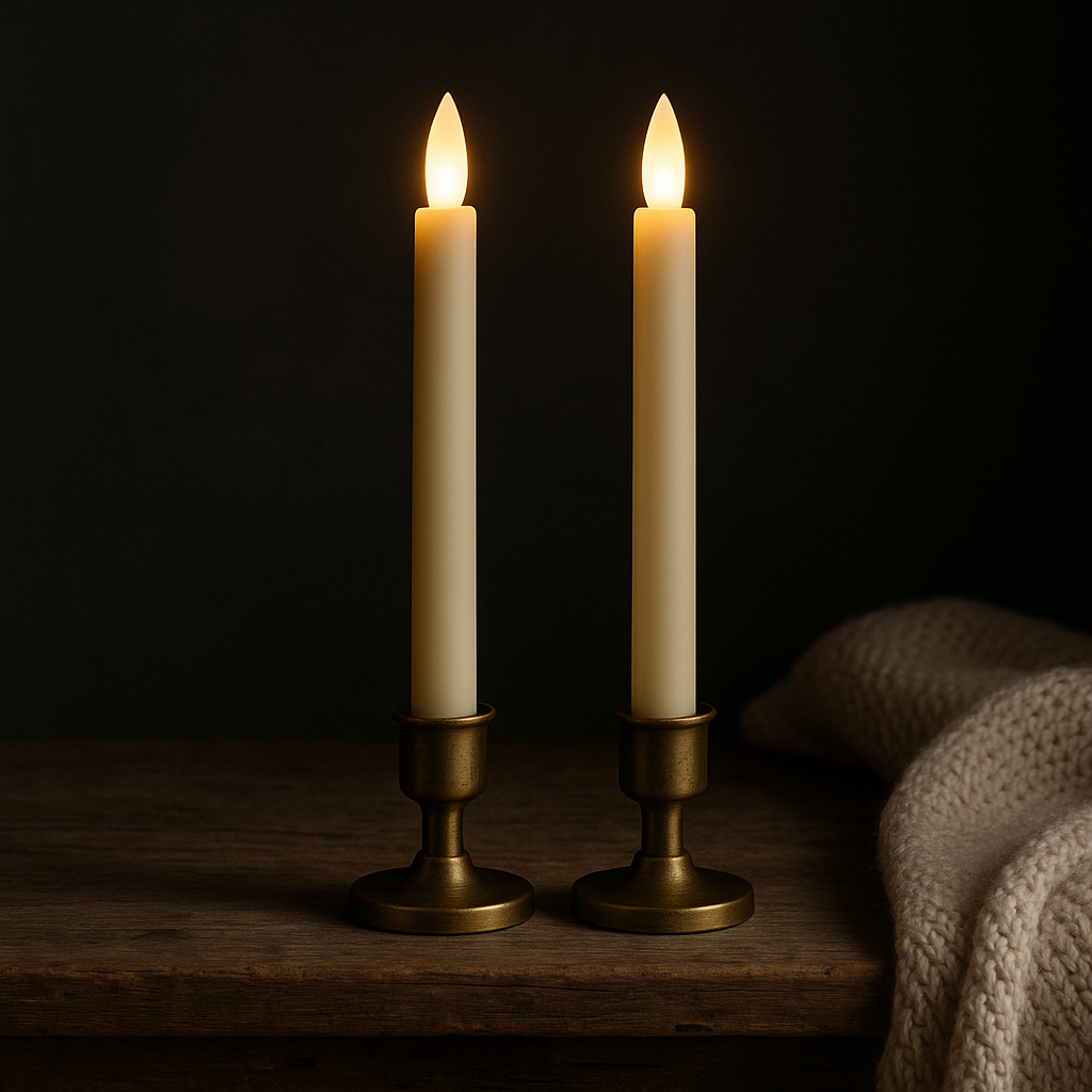 uxe Collection warm white LED taper candle, 9 inches tall, battery-operated and perfect for creating soft, ambient light at home