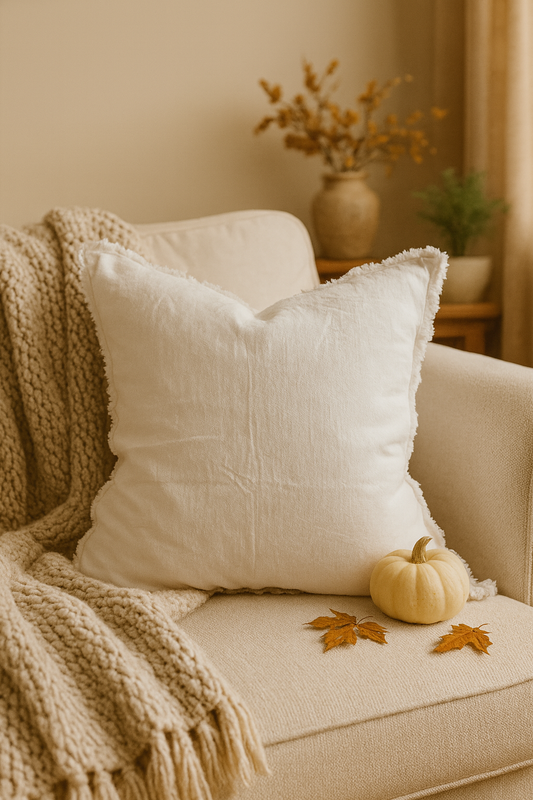 White linen cushion cottage living